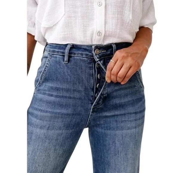 Mica Denim Wide Leg Womens Sz 27 High Rise Hidden Button Fly Medium Wash Jeans - Picture 6 of 15